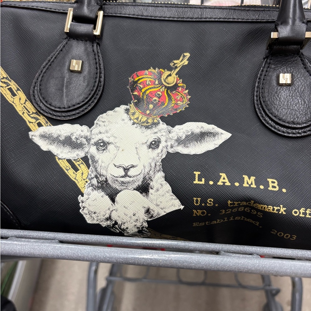 L.A.M.B. Black Shoulder Bag with Artistic Lamb Design